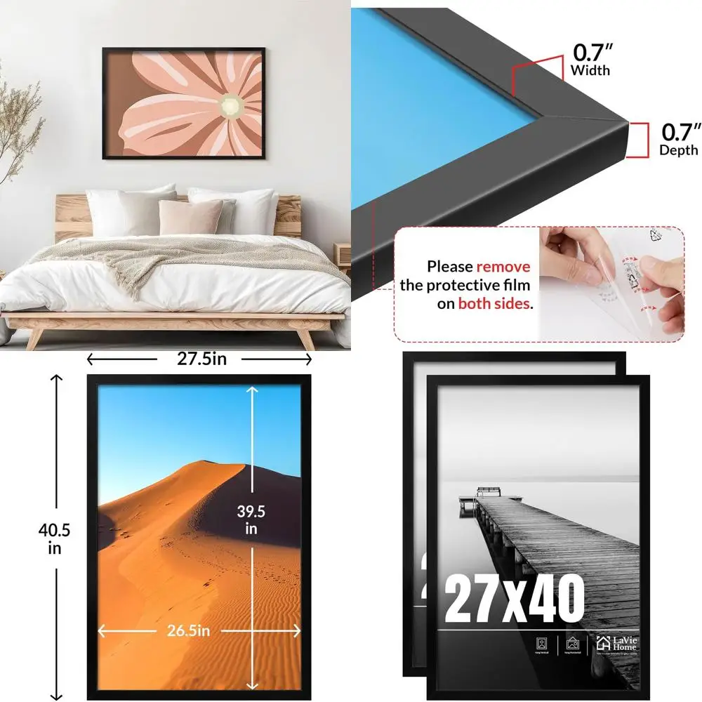 

2-Pack 27x40 Inch Black Picture Frames with HD Plexiglass for Vertical or Horizontal Display