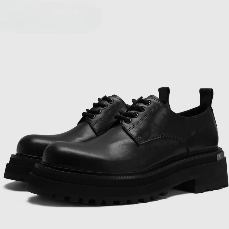 

England Big Head Derby Derby Shoes for Men's Dress Fashion Thick Soled Increasing Shoes Genuine Leather Hand Sewn Casual Shoes