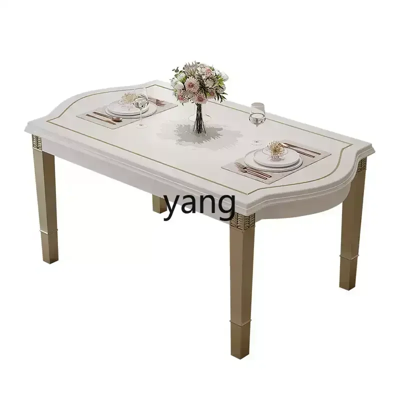 LH light luxury rock slab dining table rectangular solid wood dining table cream wind dining table