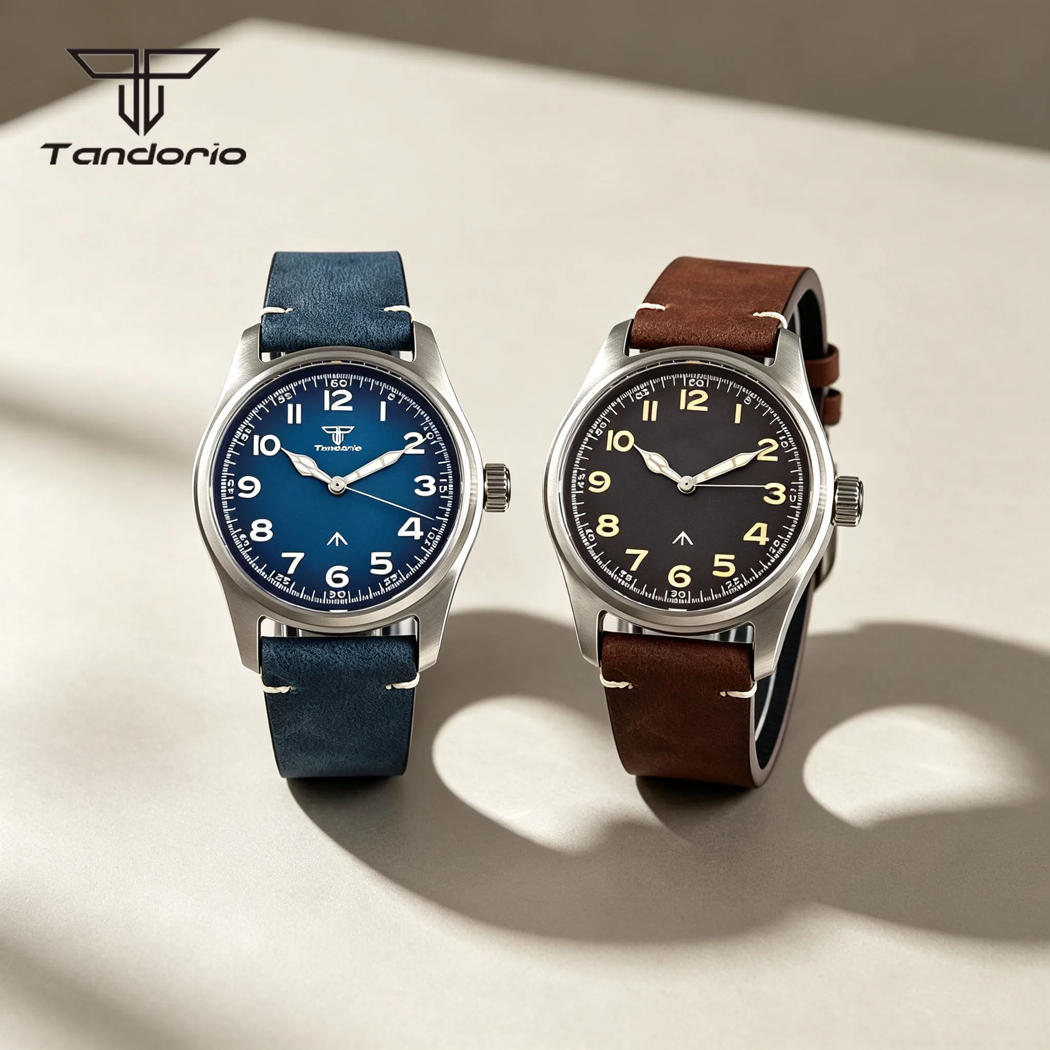 Tandorio Diving 39mm Steel Pilot Watch AR Sapphire Glass 20BAR Japan NH35/Miyota 8215 or VH31 Quartz Field Wristwatch Luminous