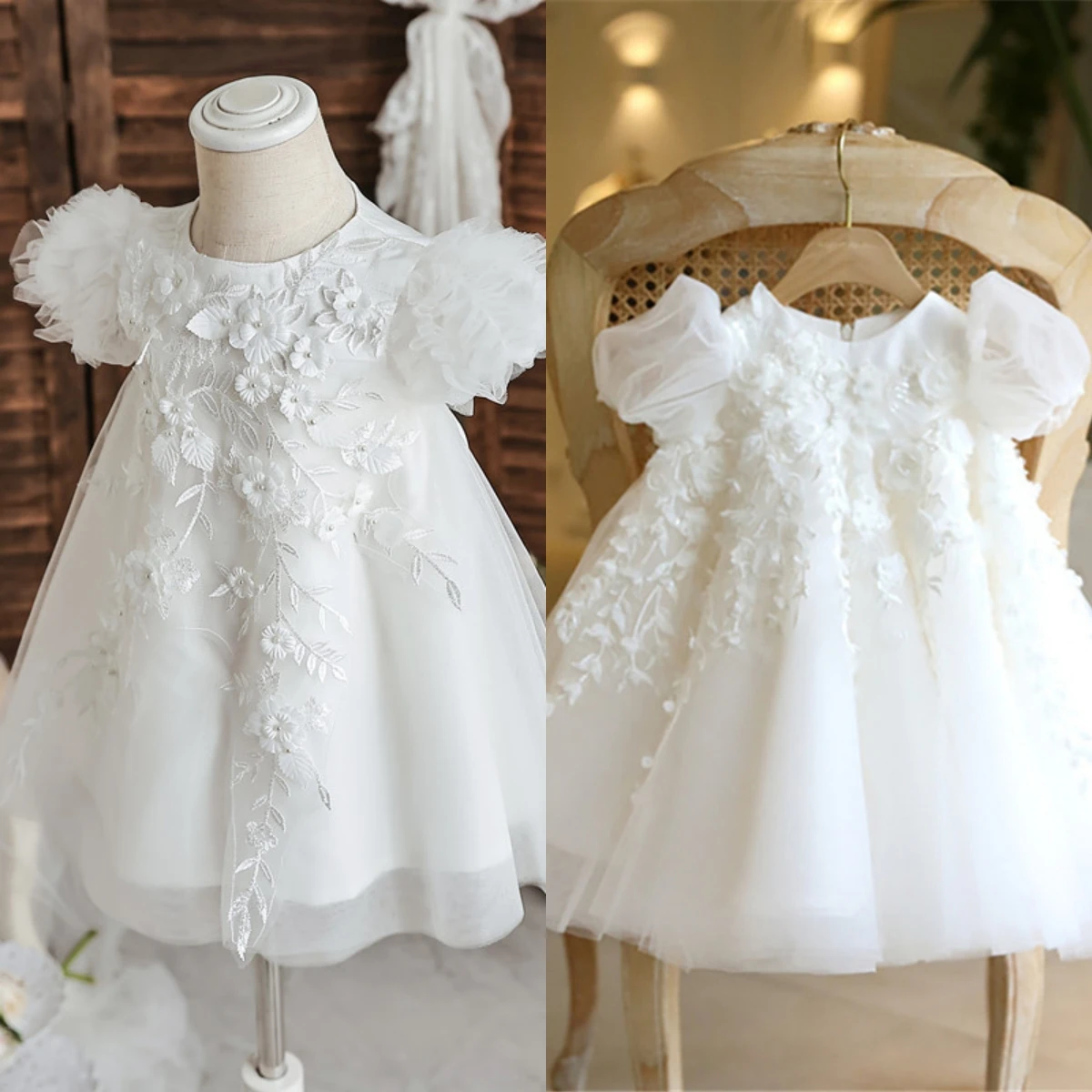 Quality Lovely Little Baby Girls Satin With Tulle Flower Girl Dress Princess Kids Birthday Party Ball Evening Dresses