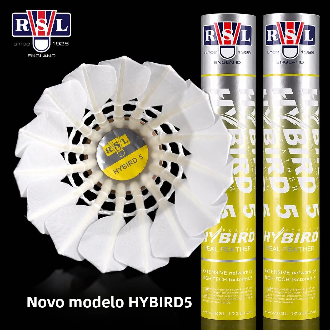 rsl-aslion-ballon-de-badminton-professionnel-pour-competition-durable-pour-l'entrainement-en-club-12-pieces-tete-en-bois-tendre-76--77--plume-de-canard-en-bois-speed