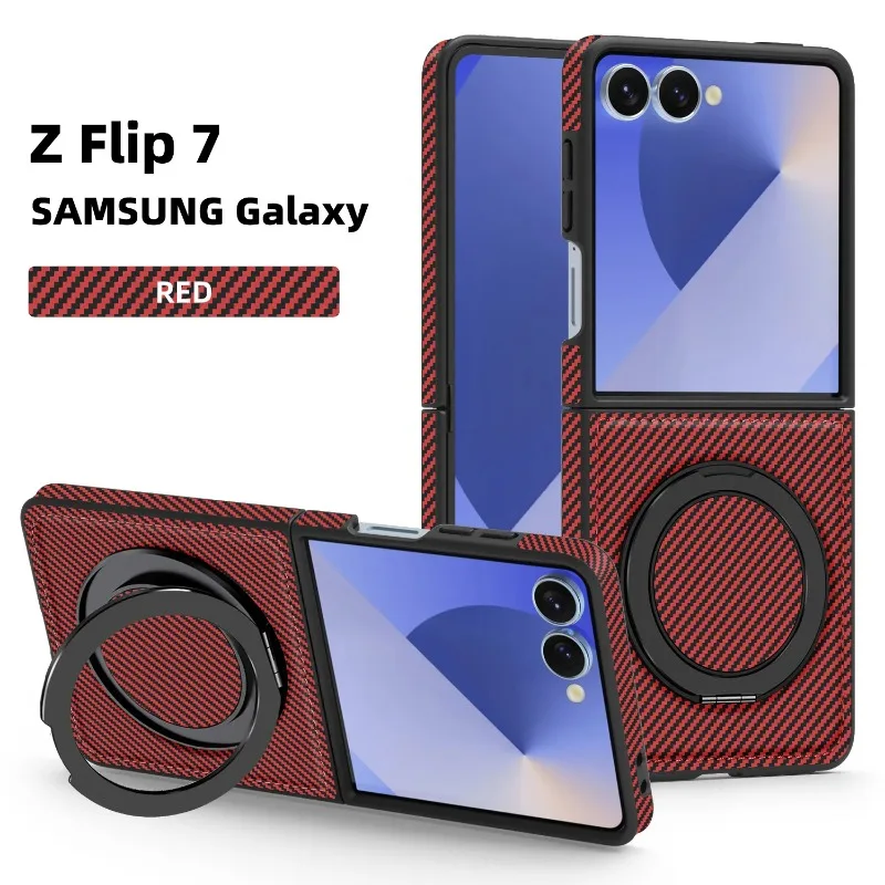 

Kevlar Carbon Fiber Parttern Magnetic Case For Samsung Galaxy Z Flip 7 FE 6 5 4 3 Magsafe 360° Rotating Bracket Shockproof Cover