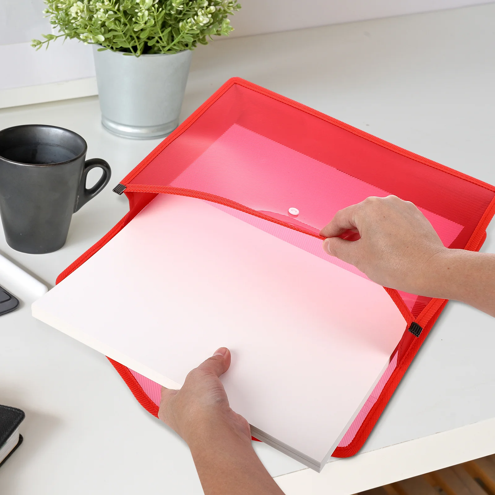 5Pcs Clear Plastic File Folder Snap Button Closure Document Organizer Large Capacity Label Pocket Plastic Wallet A4 Folder