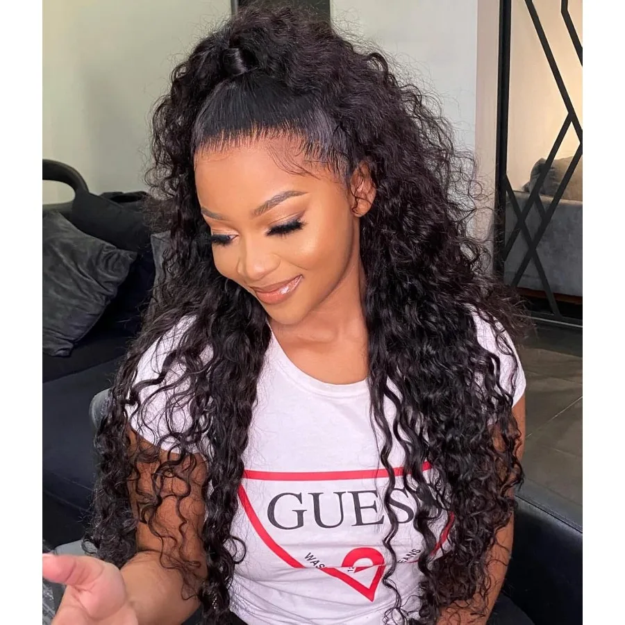 GIANNAY مجعد الدانتيل الجبهة الباروكات أسود موجة عميقة غلويليس الدانتيل شعر مستعار أمامي للنساء السود الاصطناعية ألياف مقاومة للحرارة خصلات الشعر المستعار