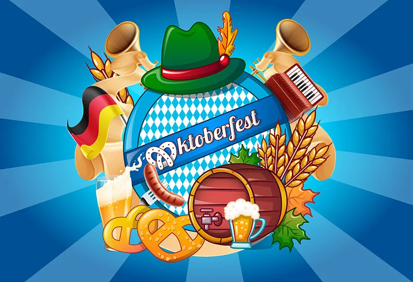 7x5ft Blue Gold German Beer Festival Happy Oktoberfest Festival Wood Custom Photo Studio Background Backdrop Vinyl 220cm x 150cm