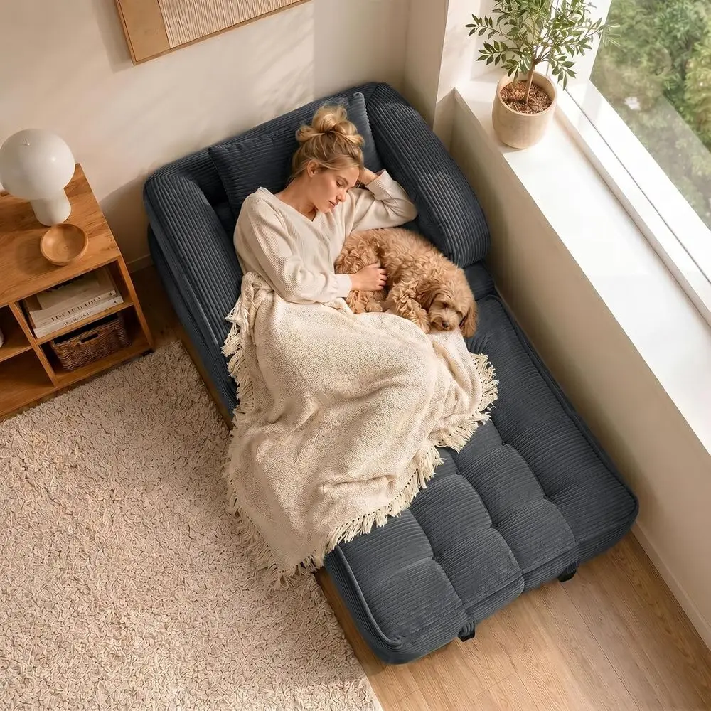 olding Soa ed, Convertile Sleeper Chair with Armrests or Adults, oldale Corduroy oneled, 3-in-1 Portale uton Couch loor Soa with