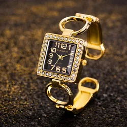 Reloj de pulsera dorado a la moda para mujer, pulsera de acero inoxidable, relojes de lujo para mujer, reloj de pulsera de cuarzo para mujer