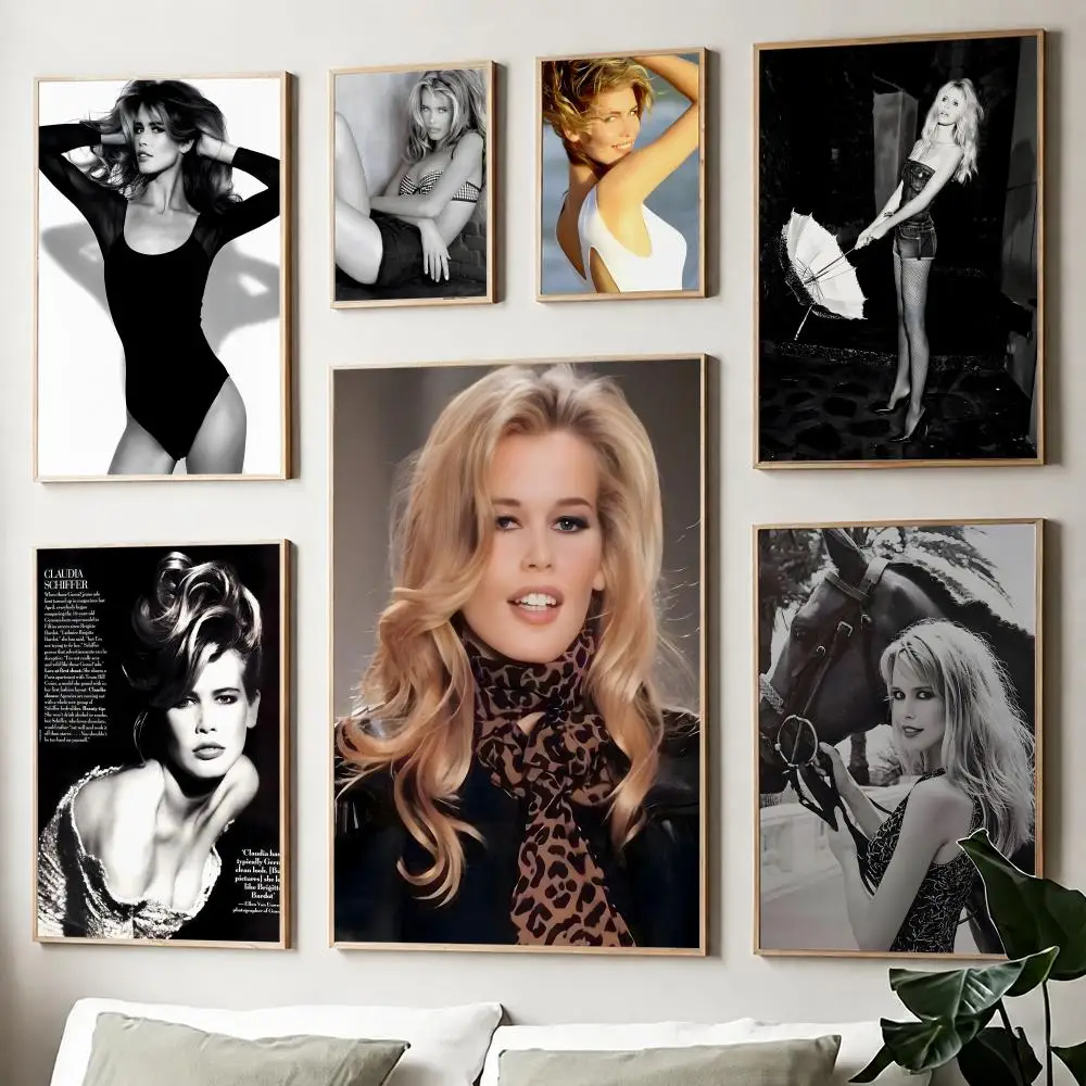 Póster de supermodelo C-Claudia S-Schiffer, impresión en papel, decoración artística para el hogar, sala de estar, dormitorio, entrada, Bar, cafetería