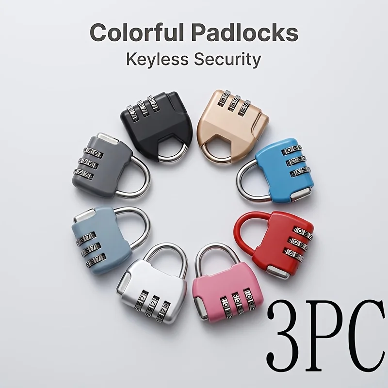 3Pcs Portable 3 Digit Combination Padlocks Macaron Alloy Security Locks For Luggage Locker Storage Box Random Color