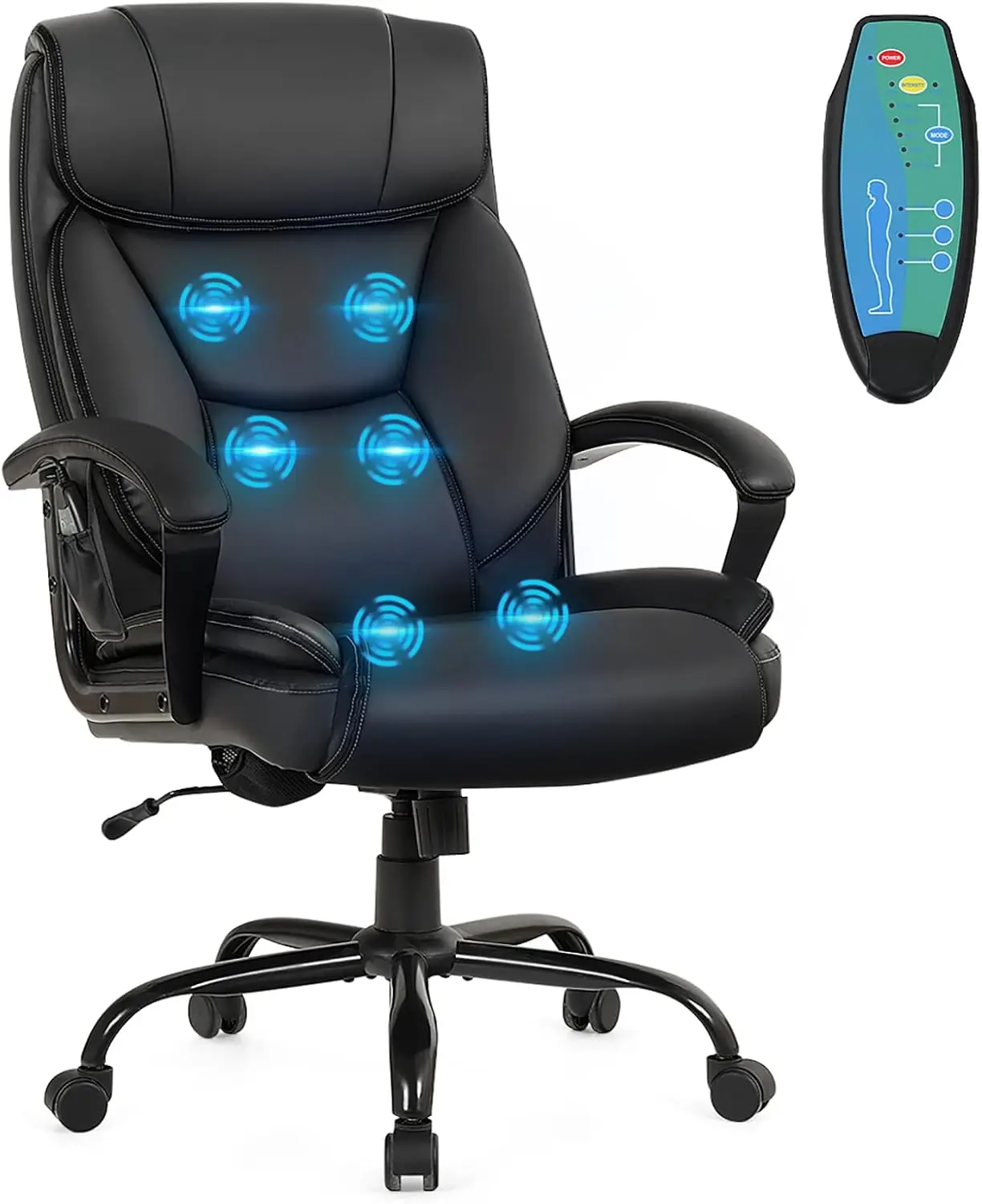 

Ergonomic Massage Black 500lbs Big and Tall Executive Office Chair Wide seat High Back Adjustable Swivel Rolling Chair