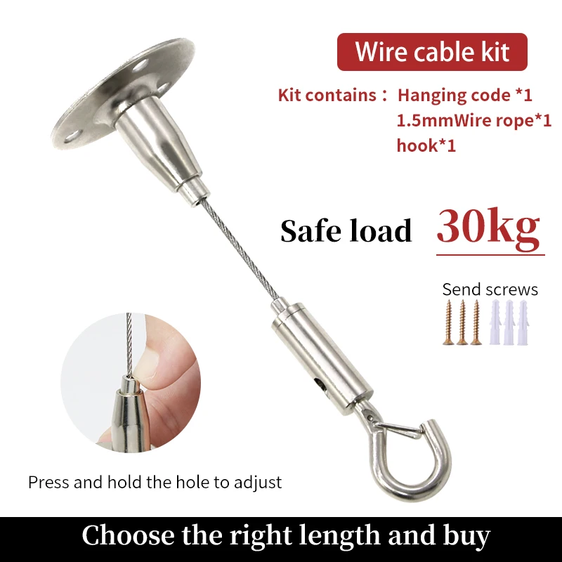 2pcs Automatic Telescopic Cable Rope Stainless Steel Wire Sling Steel Cable Lifting Assembly Adjustment Hook Safety Load 30kg