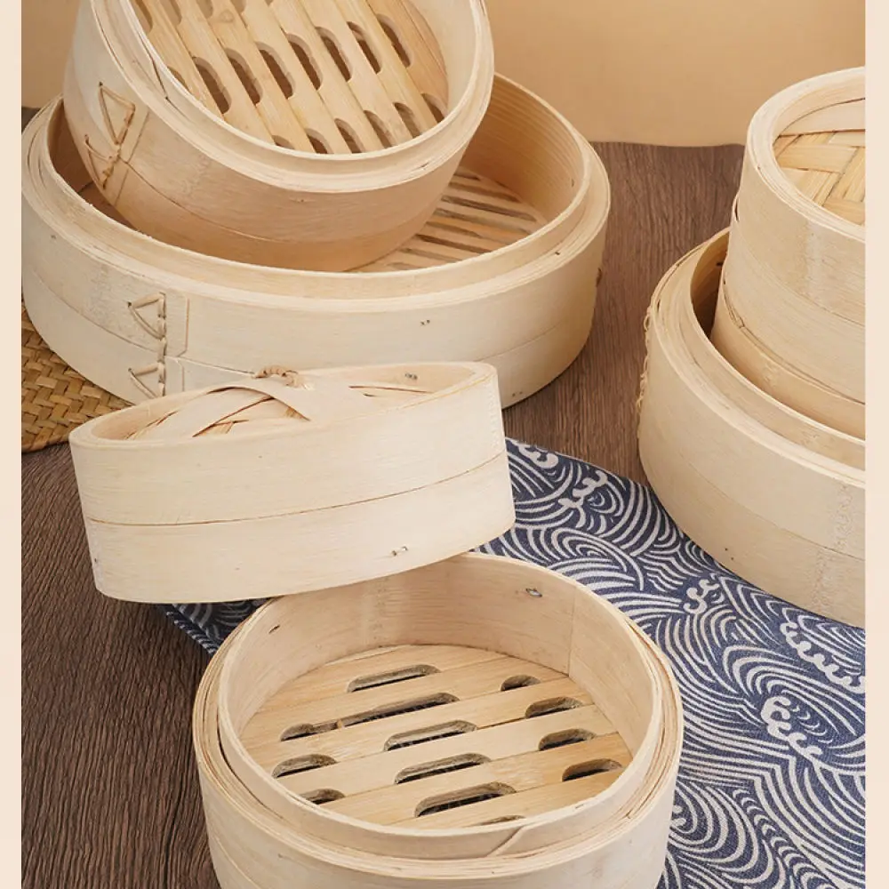 Organic Bamboo Steamer For Cooking Bun Dumpling Deepened Heightened Design Traditional Kitchen Cooking Equipment