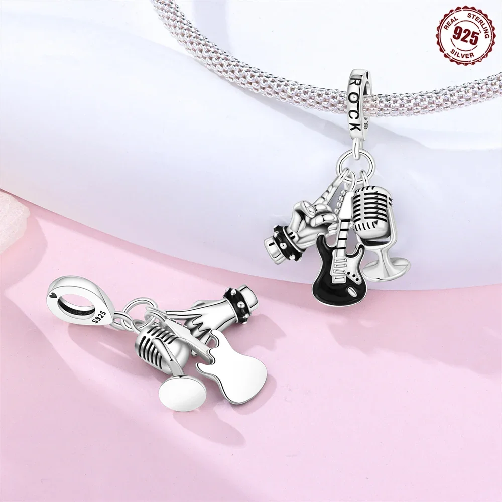 Original 925 Silver Charms Football Baseball Painting Music Yoga Shopping Beads Pendant Fit Diy Bracelet Jewelry Gift for Women
