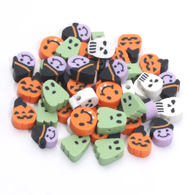 20 sztuk gliny koraliki dystansowe naszyjnik bransoletka Charms Halloween wzór glina polimerowa koraliki do tworzenia biżuterii DIY akcesoria