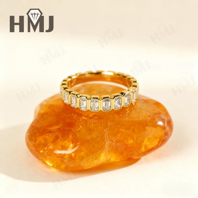 Vollständiger Eternity-Ring Moissanit Smaragdschliff 14K Gold Silber Band Ehering ​ Schmuck für Damen, Fassung ohne Verfärbung, schillernder Feuerglanz – Detail 19