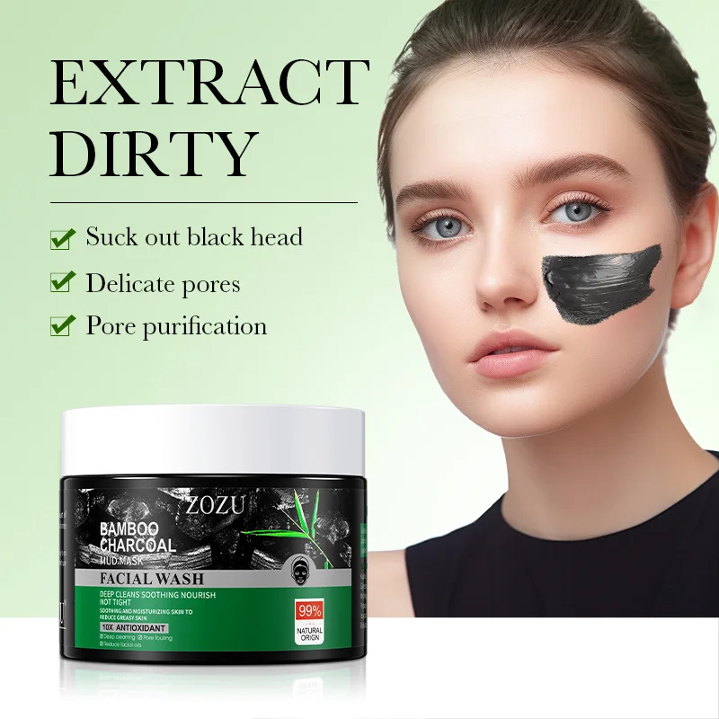 Bamboo charcoal cleaning oil control mud film shrinks pores removes blackheads deeply purifies pores facial mask Skin care