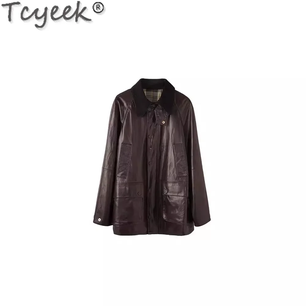 Tcyeek, chaqueta de cuero auténtico, ropa para mujer, abrigo de piel de oveja para primavera y otoño, chaquetas de cuero para mujer, moda coreana, chaqueta Couro 2024