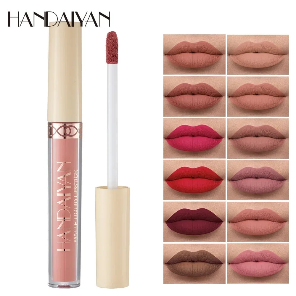 HANDAIYAN 12 Color Matte Lip Gloss Sexy Velvet Liquid Lipstick Waterproof Moisturize Lasting No Fading Lip Glaze Beauty Makeup