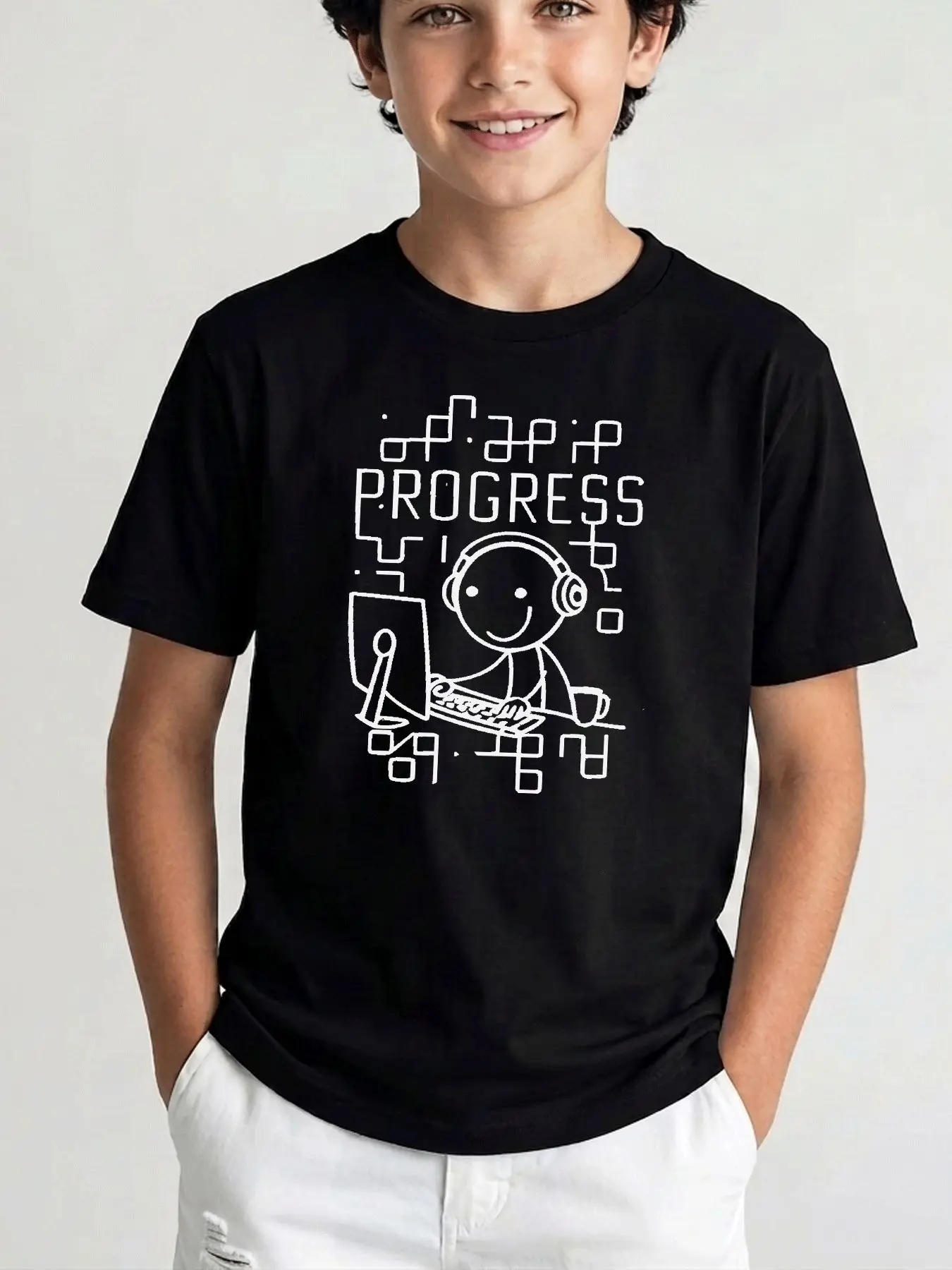 Progress Programmer Stickman Family Matching Cotton T Shirts Short Sleeve Summer Tees For Mom Dad Boys Girls Daily Tops