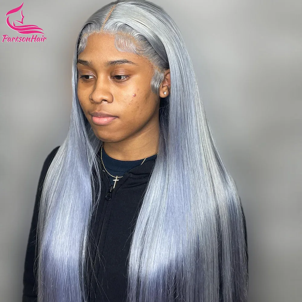 

Sliver Gray 13x4 Lace Front Human Hair Wigs For Women Brazilian Bone Straight Grey Colored Lace Frontal Wig Human Hair Pre Pluck