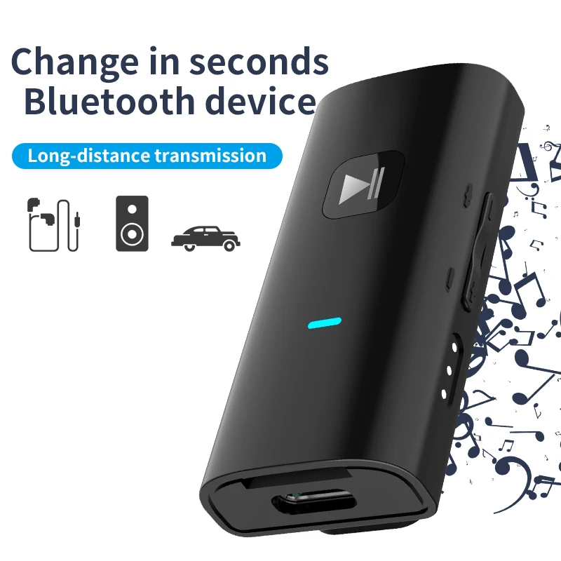 JINSERTA-Receptor Sem Fio, Bluetooth 5.0, Adaptador de Áudio, Leitor de Música MP3 com Microfone HD, Suporte para Celular, TF