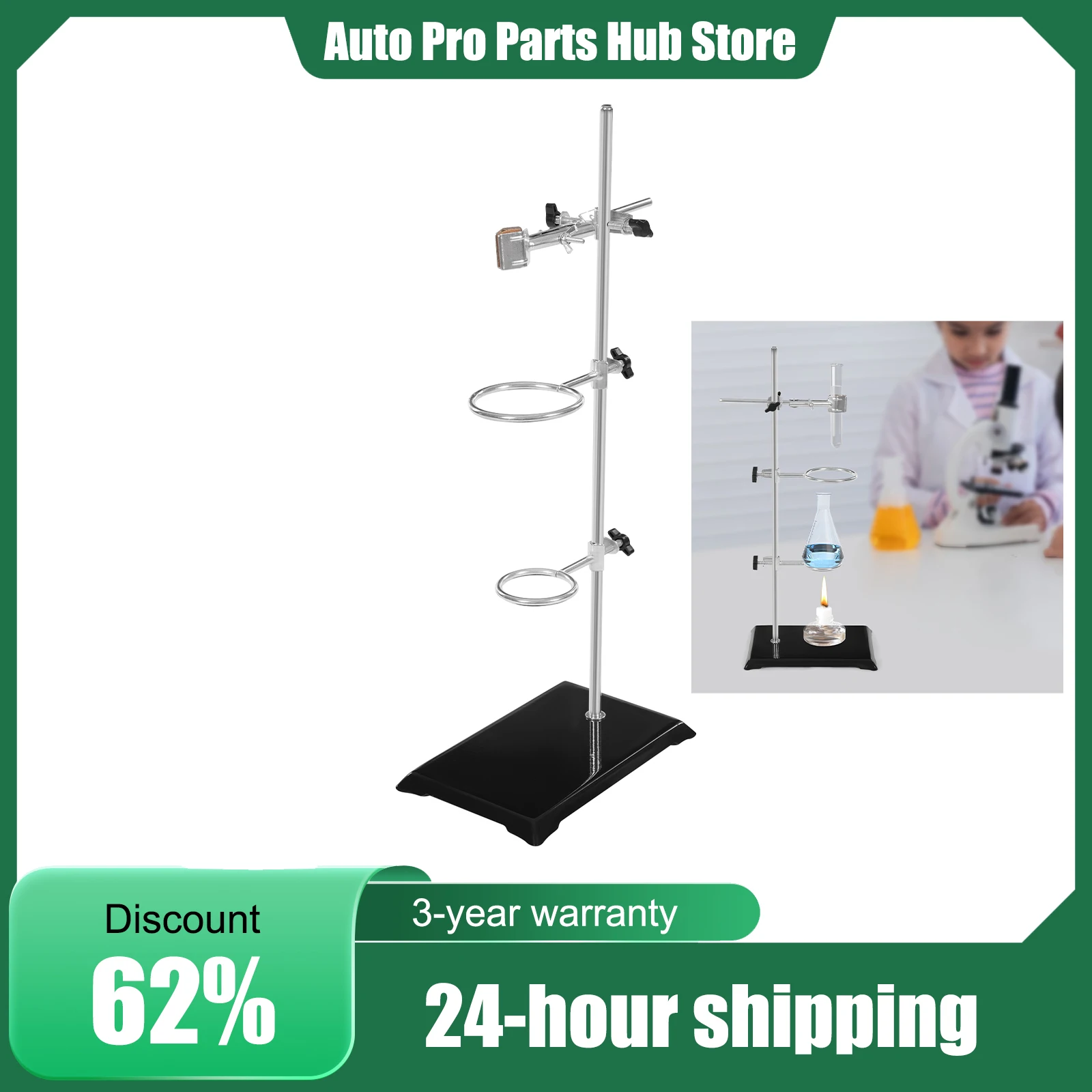 Laboratory Stand, Bracket, Science Experiment Support, Adjustable Iron Stand with Base, Flask Clamp, Ring Holder, School Lab Equipment, Rustproof Zinc-Plated Teaching Tool for Beakers, Tubes, Bottles, Classroom Chemistry Kit
