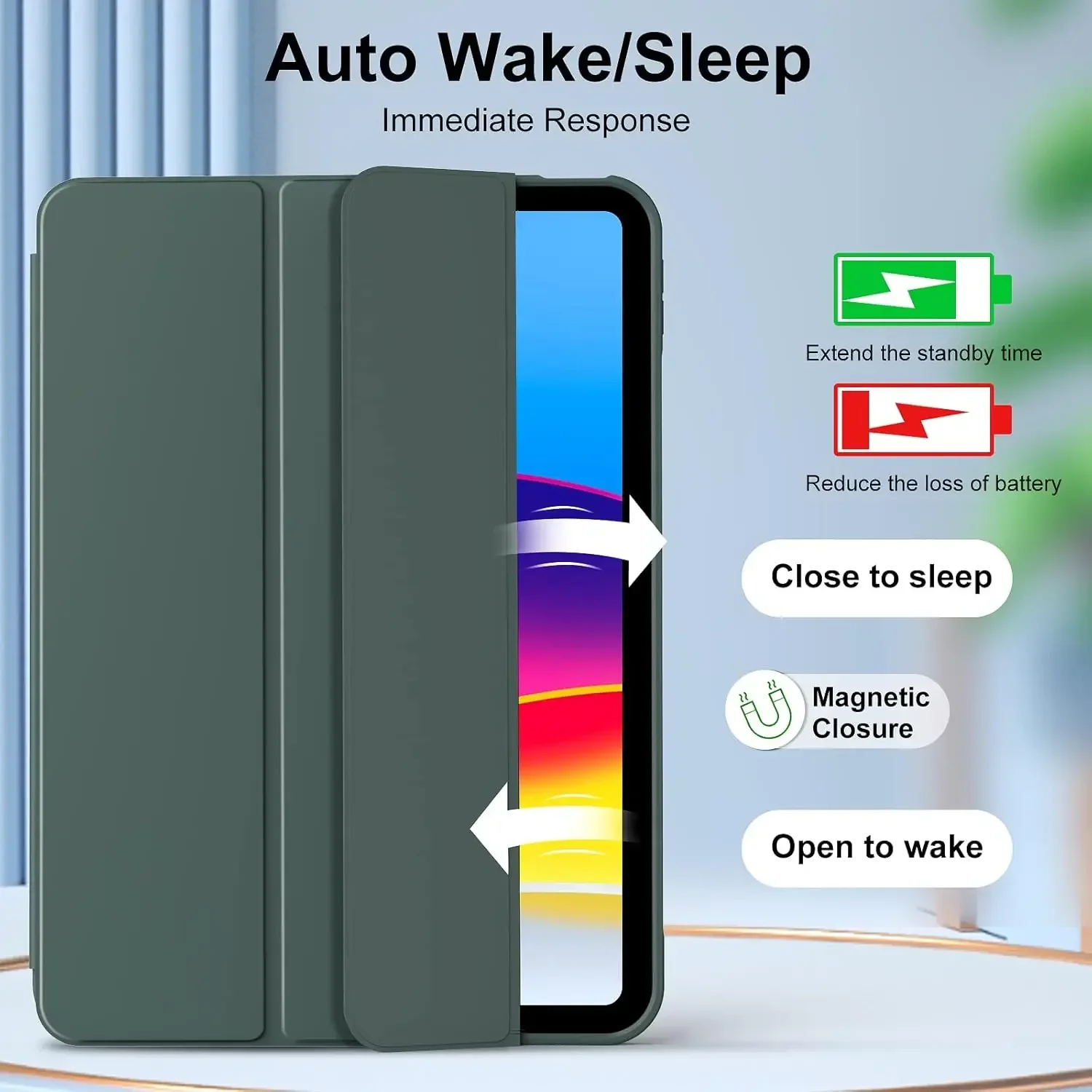 Tri-fold Flip Case for iPad 10th 11th gen A16 5 6 7 8 9 Air 4/5/6/7 Pro 11 12.9 mini Soft Protective Cover with Auto Sleep/Wake