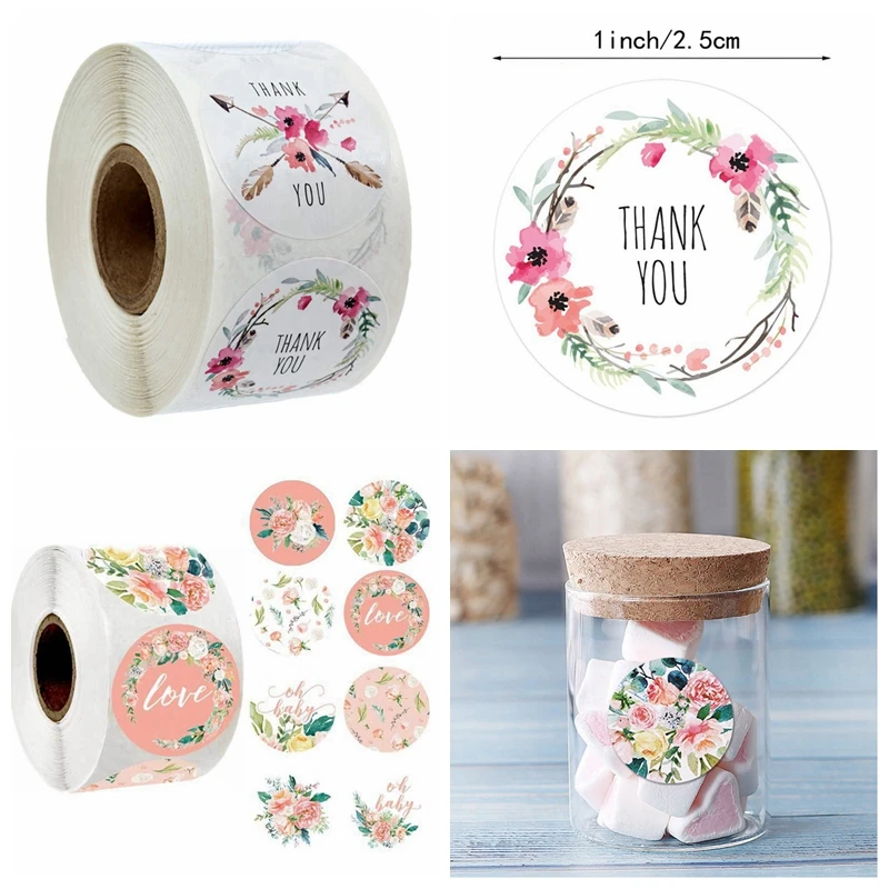 50-500 Uds pegatina de agradecimiento para etiquetas de sello de sobre pegatina redonda rosa hecha a mano decoración de embalaje de regalo pegatina