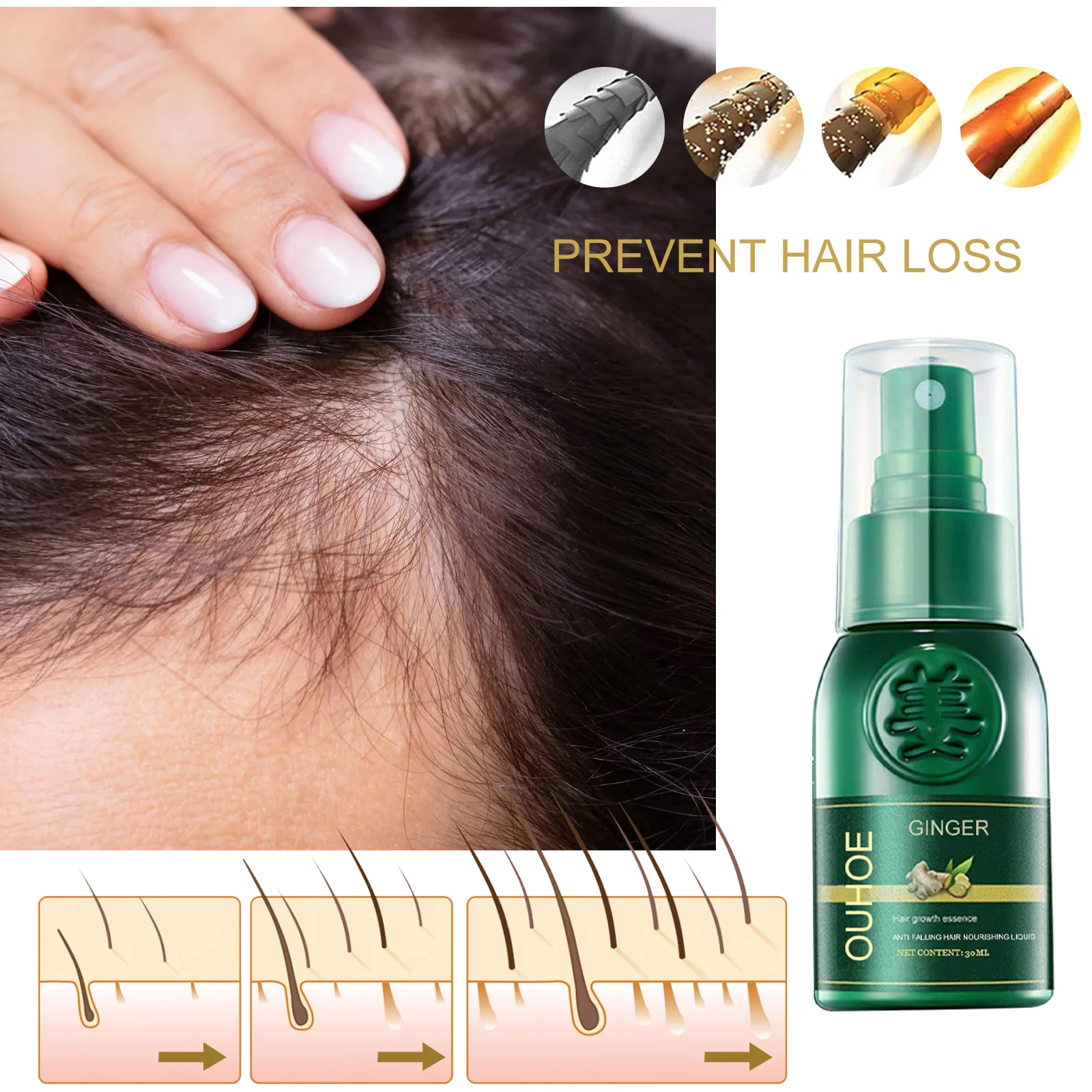

OUHOE Hair Growing Serum Repair Thinning Dry Damaged Massage Scalp Follicle Tough Root Nourishing Hair Growth Essence Care 30ml