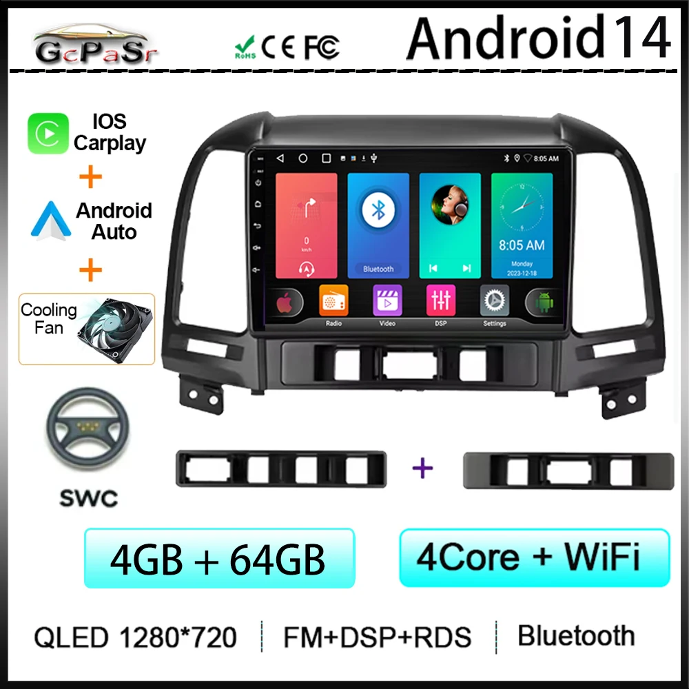 

For Hyundai Santa Fe 2 2006-2012 Android Auto Multimedia Car Player Video Autoradio GPS Video Navigation carplay Screen NO 2din