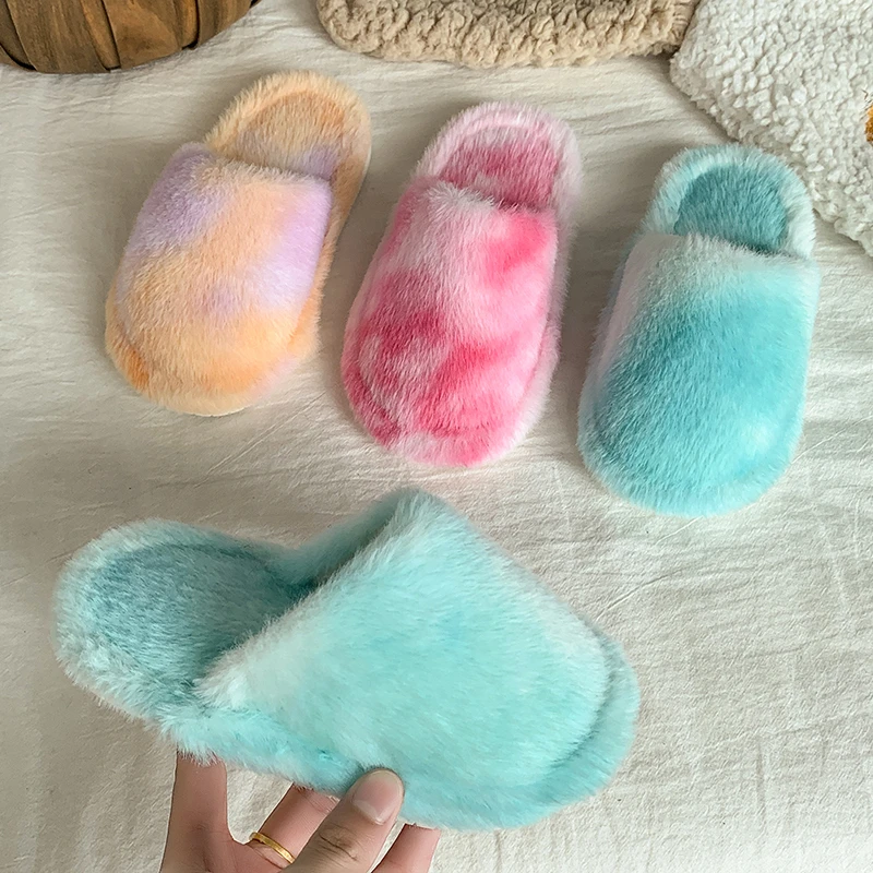 

Children's Slippers Girls Plush Fur Flats Shoes Kids Solid Warm Indoor Non Slip Rubber Bottom Multi-style Kids Cotton Slipper