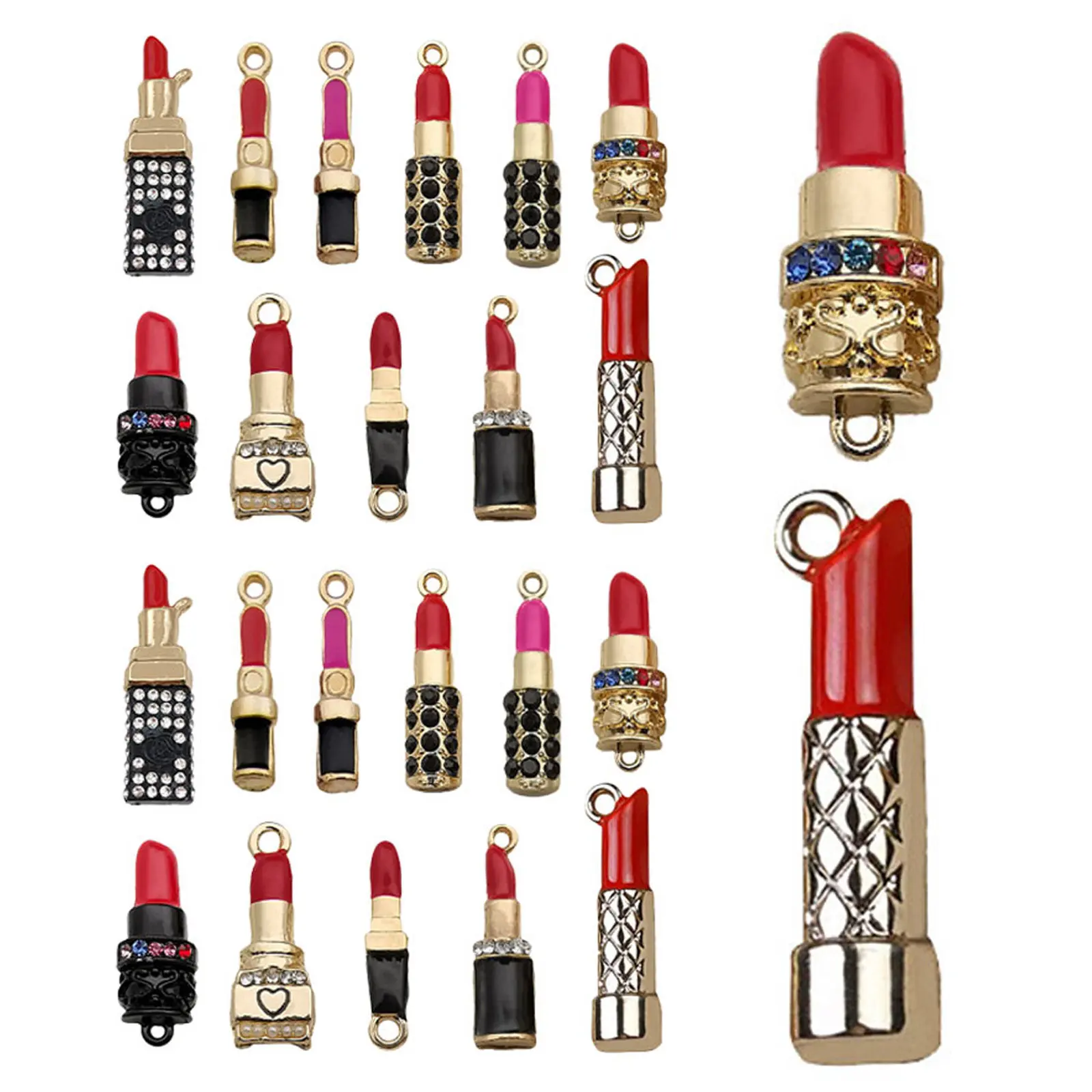33Pcs Lipstick Style Pendant Charm Alloy DIY Jewelry Making Kit for Necklace Bracelet Earring Keychain Sweater Chain Decor