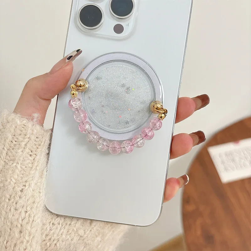 Universal Magnetic Phone Holder with Ring Smart Lazy Tok Griptok for IPhone Samsung Magsafe Summer Acrylic Beads Design