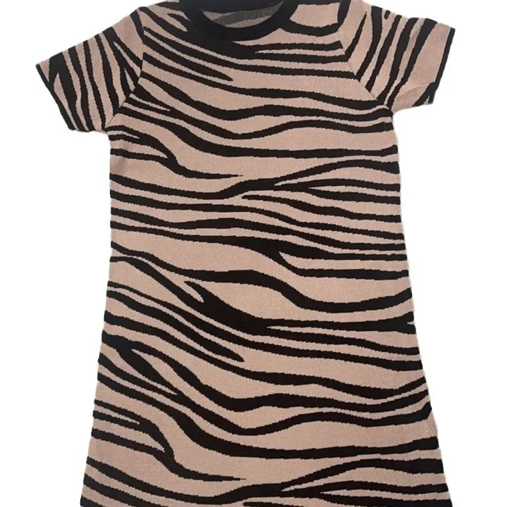 Vestido a rayas de manga corta para mujer, estampado de leopardo retro, temperamento, Falda recta