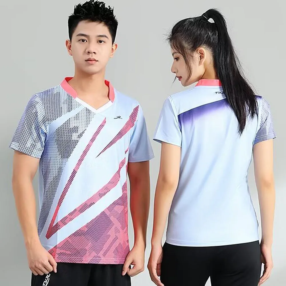 Quick Dry Badminton T-shirt for Men Women Match Training Sportswear 2024 New Style Print Tennis Ping Pong Table Tennis Uniform