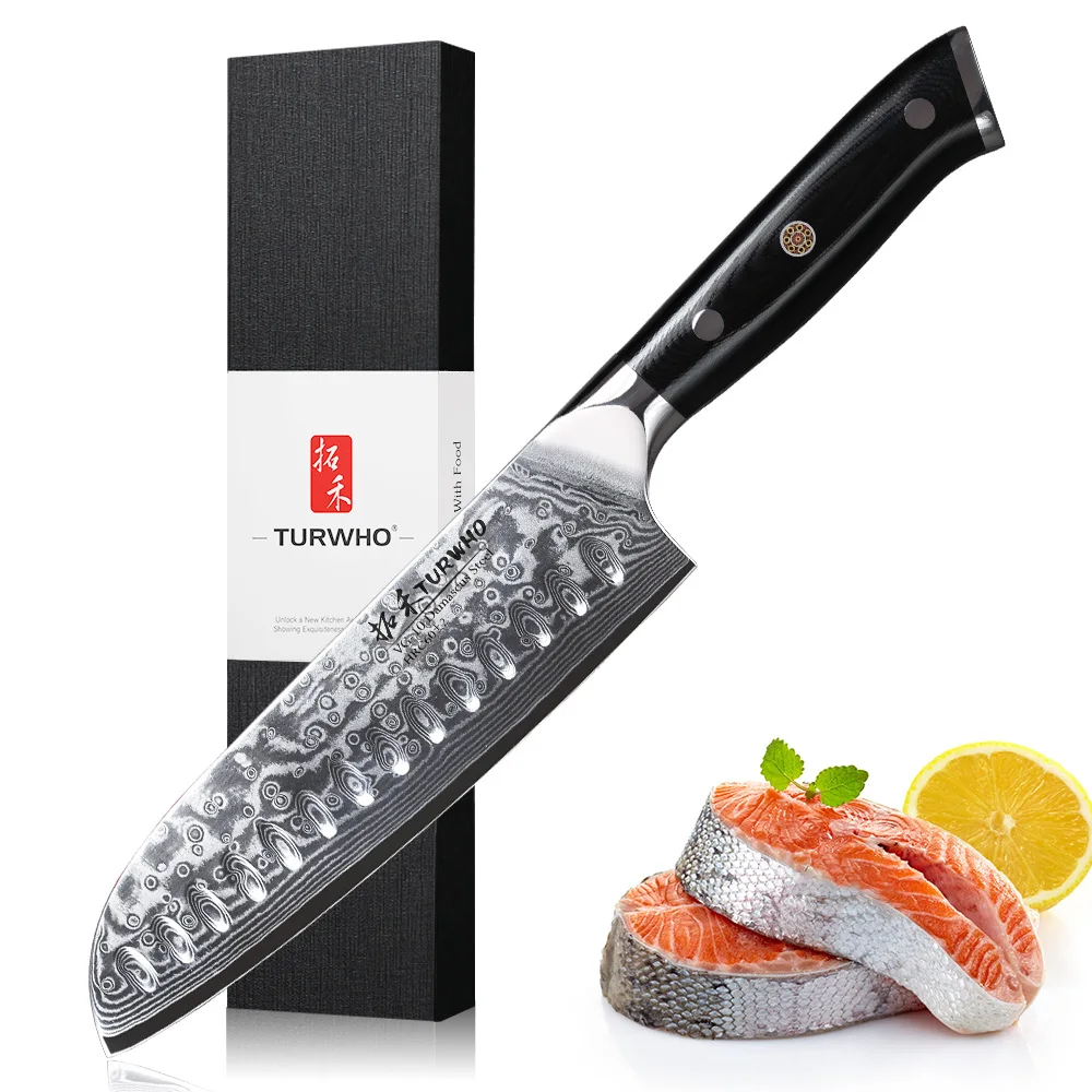 Turwho 7 Zoll Santoku Messer im japanischen Stil 67 Schichten Damaskus Stahl Profi Koch Schneiden Fleisch Hackmesser Rindfleisch Küchen messer