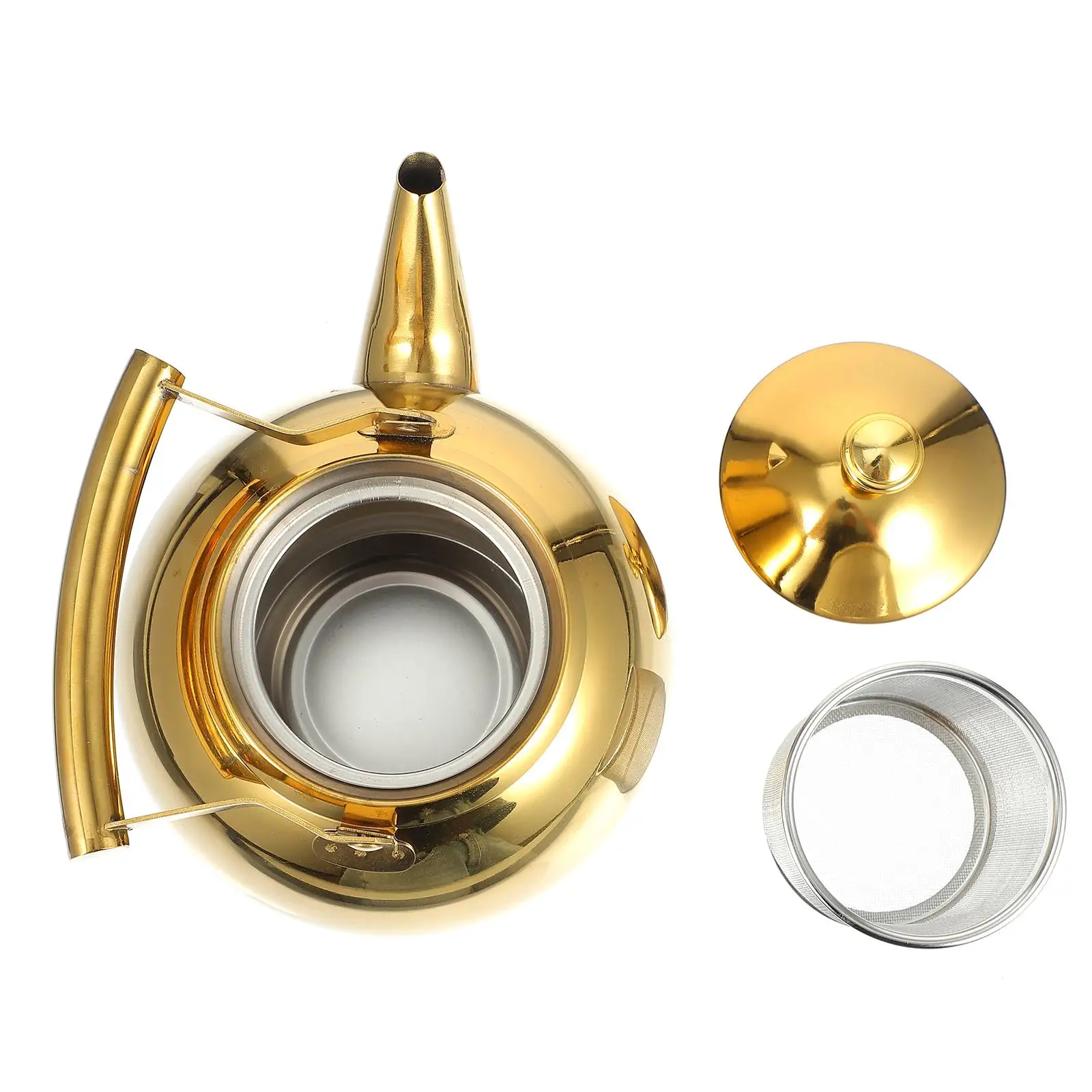 

Stainless Steel Tea Pot 1 0L Golden Strainer Teakettle Filter Cup Easy Use Safe Home Decor Kitchen Bar