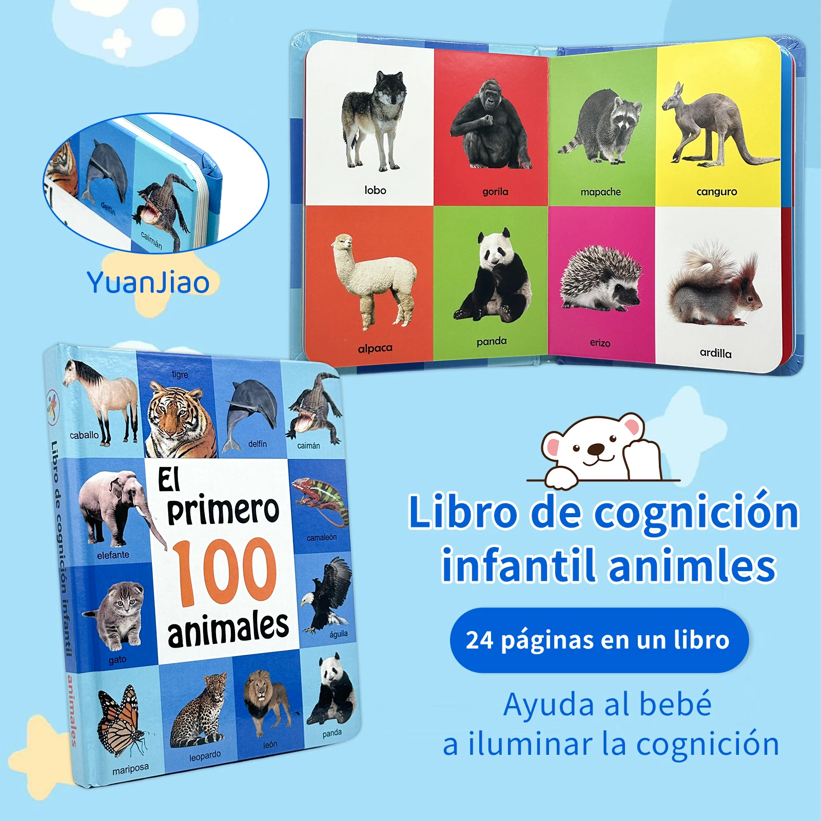 Montessori Spanish Learning Book — Helps Identify Animals and Build Vocabulary (Preschool Gift)