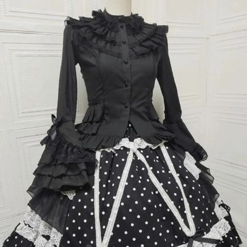 

Coalfell Lolita Lace Interwoven Lolita Hime Sleeve Shirt Versatile Gothic Palace Style Long Sleeve Top Autumn