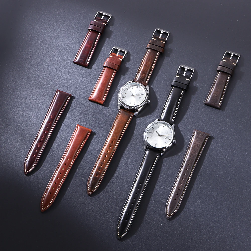 18mm 19mm 20mm 21mm 22mm Vintage Oil Wax Cowhide Watch Strap Retro Brown Blue Universal Head Layer Cowhide Watchband Accessories