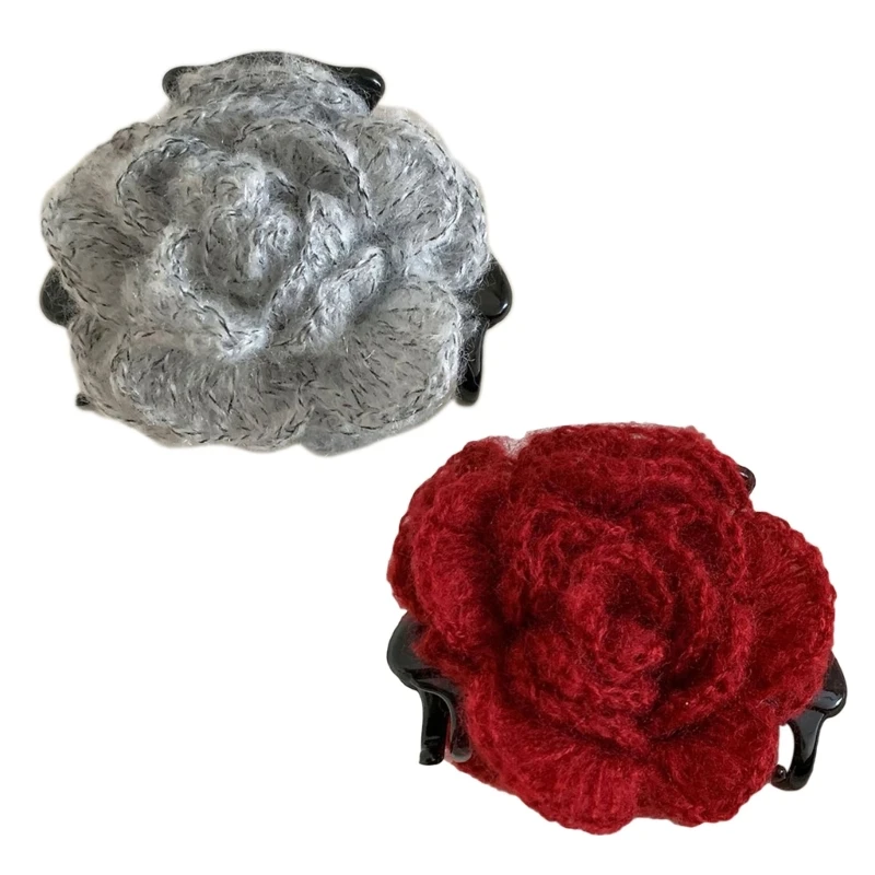 Fashion Rose Flower Hair Claw Mohair Hair Clip for Hair Styling All Hair Types Decorative Hair Clamp Sweater Brooch Pin