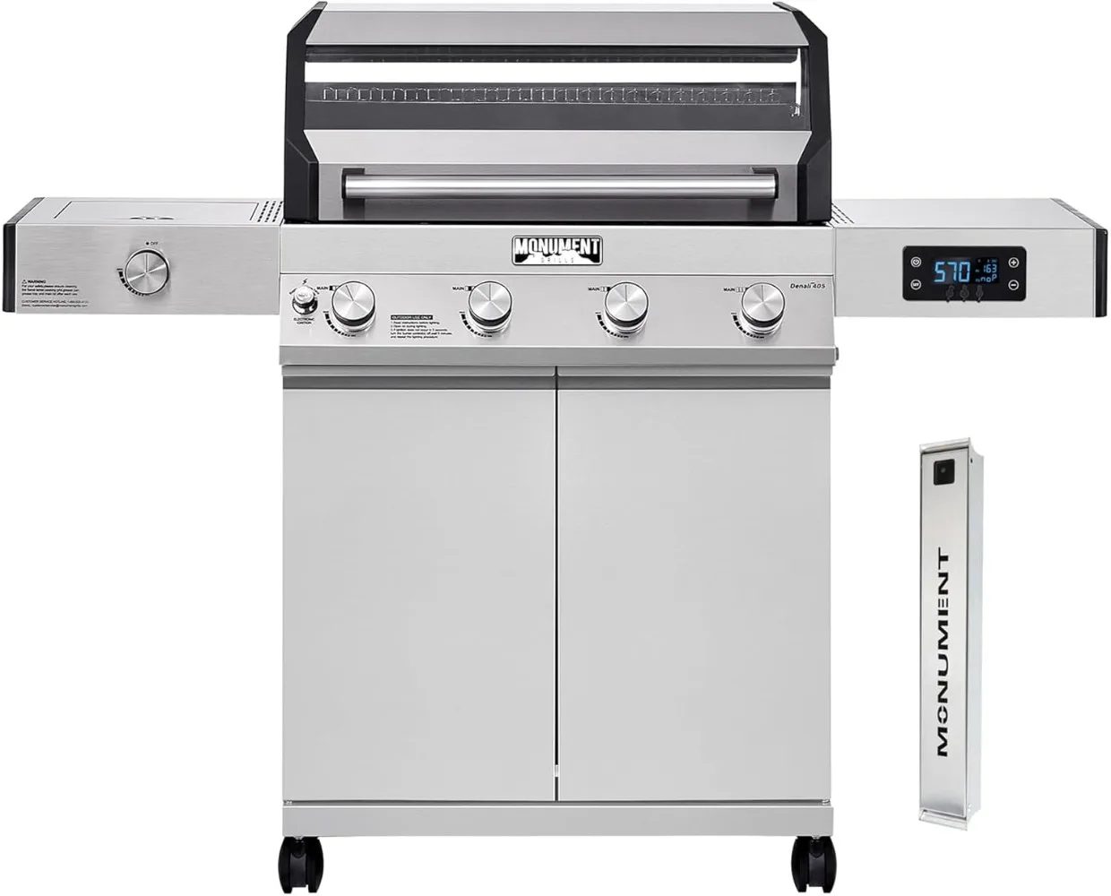 Denali 405 4-Burner Liquid Propane Gas Smart BBQ Grill Stainless Steel with Smoke Box(2 items)