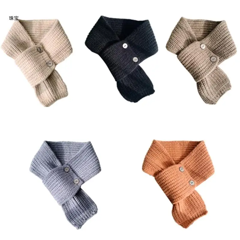 

X5QE Stylish Knitted Scarf with Button for Teens Girl Women Outdoor Indoor Neckwear