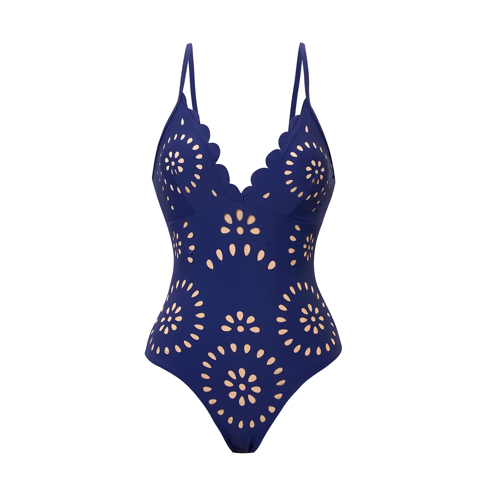 2025 new popular solid color sexy laser cut swimsuit women's one-piece two-piece swimsuit set