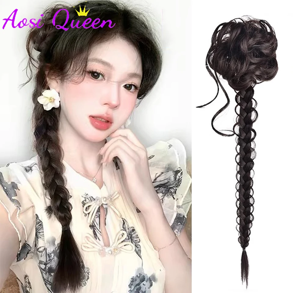 

AOSIQUEEN Synthetic Hanfu Ponytail Chinese Ancient Style Cheongsam Dragon Synthetic Beard Twist Hair Claw Clip Ponytail