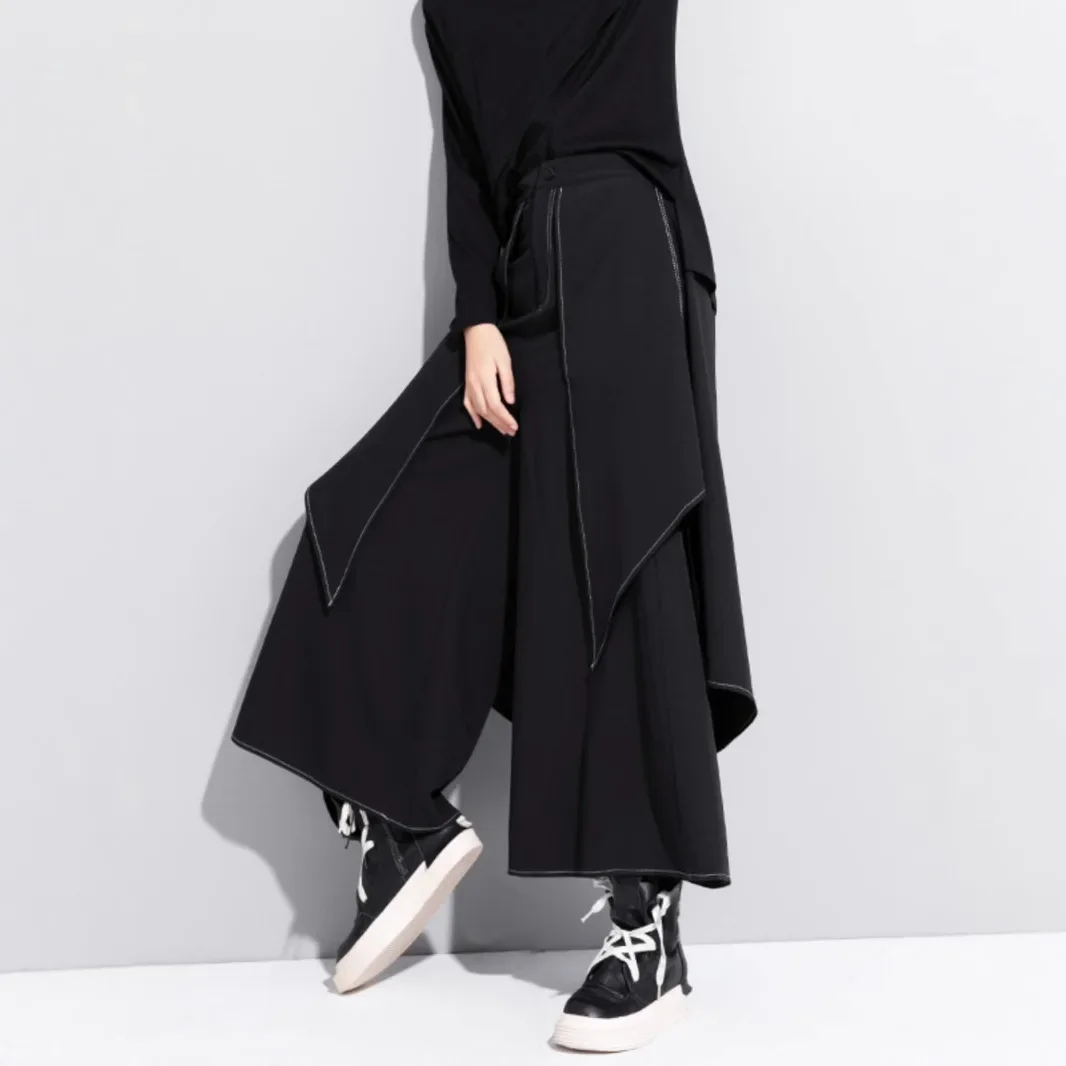 جديد الربيع الصيف بنطال ذو قصة أرجل واسعة فضفاضة عادية النساء الرجال تصميم عالية الخصر تنورة سوداء السراويل السراويل الطويلة تسع نقاط خمس نقاط #2