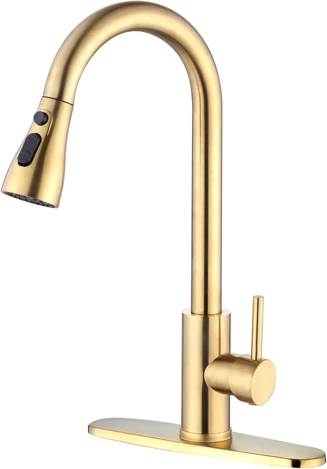 

Brushed Gold Kitchen Faucet with Pull Down Sprayer, High Arc Single Hole Stainless Steel Kitchen Sink Faucet with 3-Function Spr