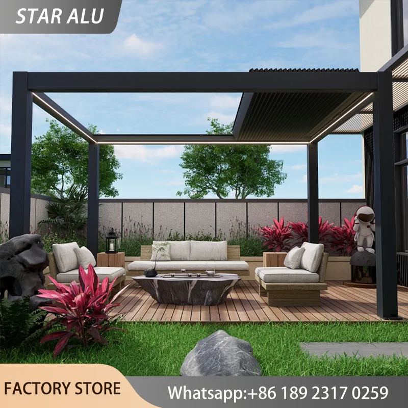 Aluminum Patio Cover Pergola Louvered Roof Gazebo Canopy Heavy Duty Outdoor Shelter Waterproof UV Sunshade Garden Awning Tent