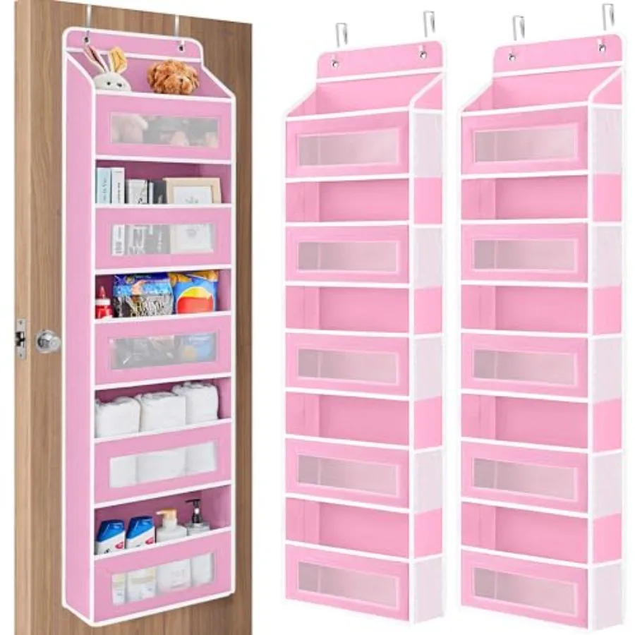 

Over The Door Organizer Storage, 5 Shelf Hanging Door Organizer with 5 Large Capacity Pockets, Anti Tilt 44 lb Load Behind Door